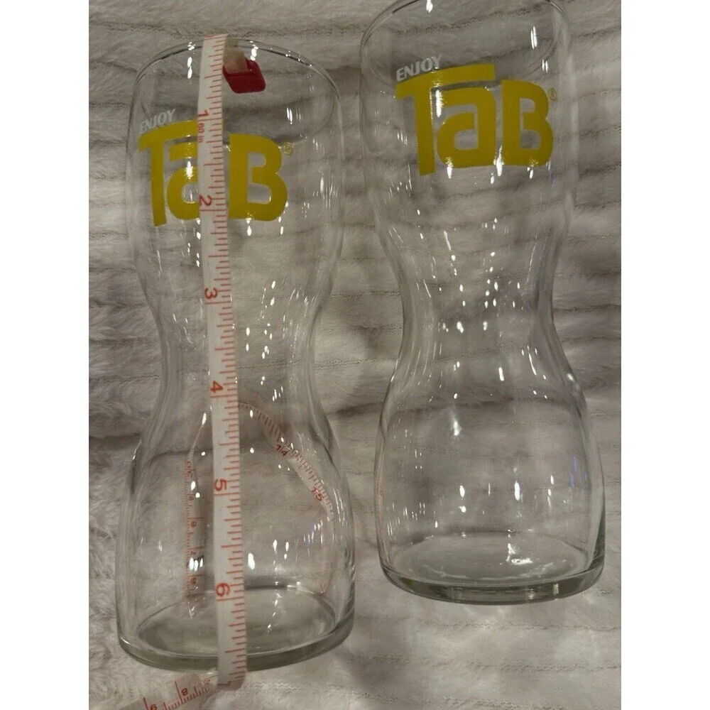 Set Of Two Vintage Tab Cola Enjoy Tab Cola Drinking Glasses Hourglass  7